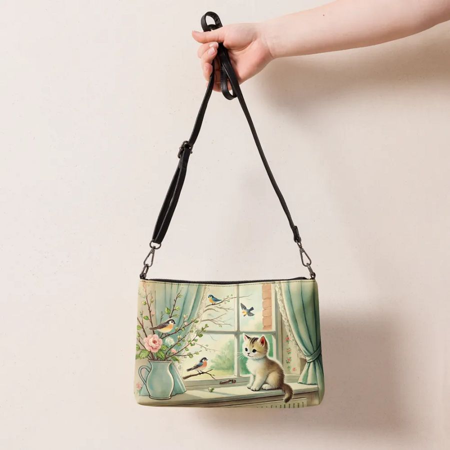 Charming Kitten and Birds Crossbody Bag - Vintage-style Purse product image (7)
