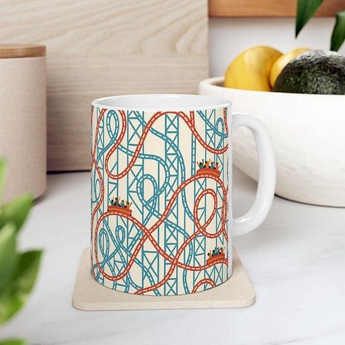 Roller Coaster Mug: Fun Theme Park Ceramic Coffee Cup by CoasterCultureInd #RollerCoasterMug #AmusementPark #CeramicMug #Coff...
