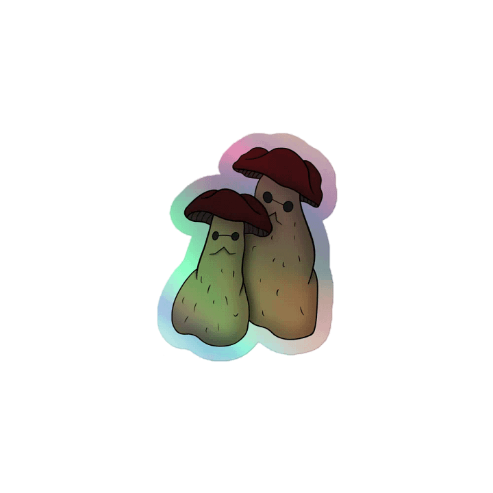 Whimsical Mushroom Friends Holographic Sticker product image (1)