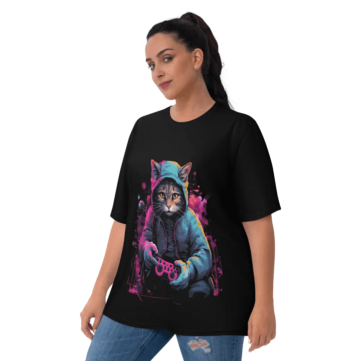 Neon Gamer Cat Women's Tee product image (2)