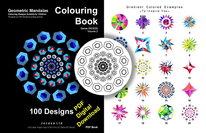 100 Geometric Mandala Coloring Pages | PDF | Digital File | Series GM2025 Vol. 2 product image (1)
