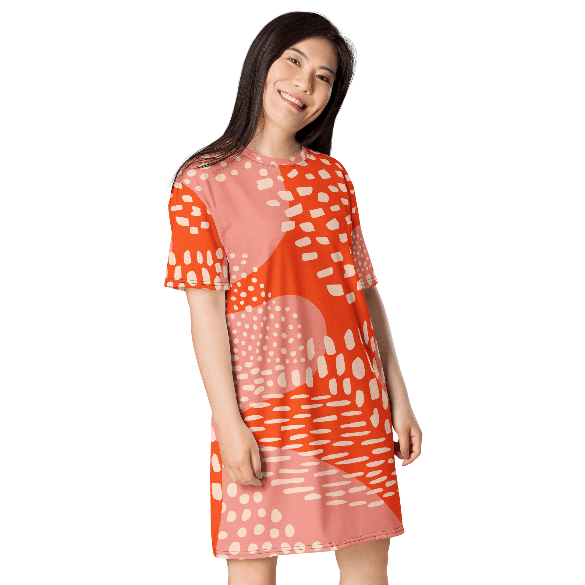 TDS Women's Oversized Abstract Print T-Shirt Dress - Orange & Pink product image (4)