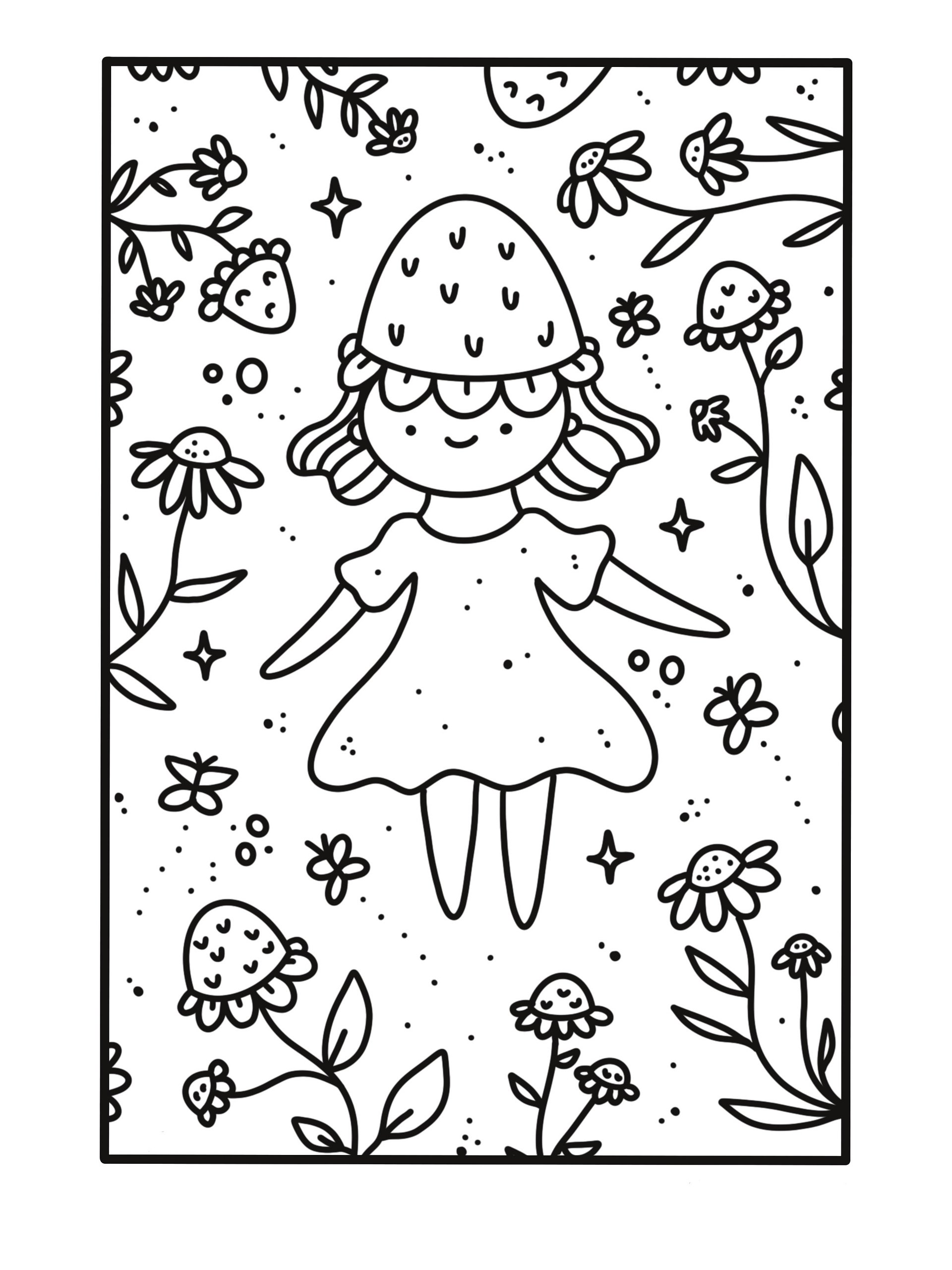 Strawberry Girl Coloring Page - FREE Digital Download product image (1)