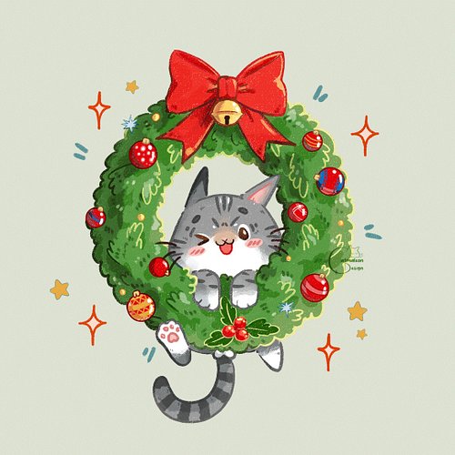 🎄✨ Working on something extra cute for the holidays! 

I drew this little troublemaker who clearly thinks a Christmas wreath ...
