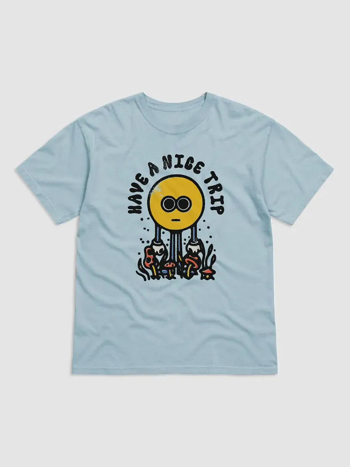Have a Nice Trip | Funny Pun Retro-Style Hipster T-Shirt of a Mascot on a Field of Psychedelic Mushrooms product image (6)