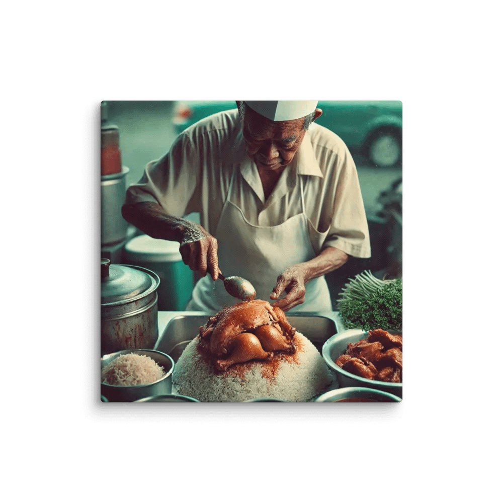 Authentic Singapore Hawker Cooking Chicken Rice - Vibrant Canvas Art for Your Space! product image (1)