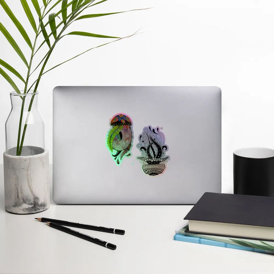 Intricate Botanical Jellyfish Holographic Sticker Set product image (10)