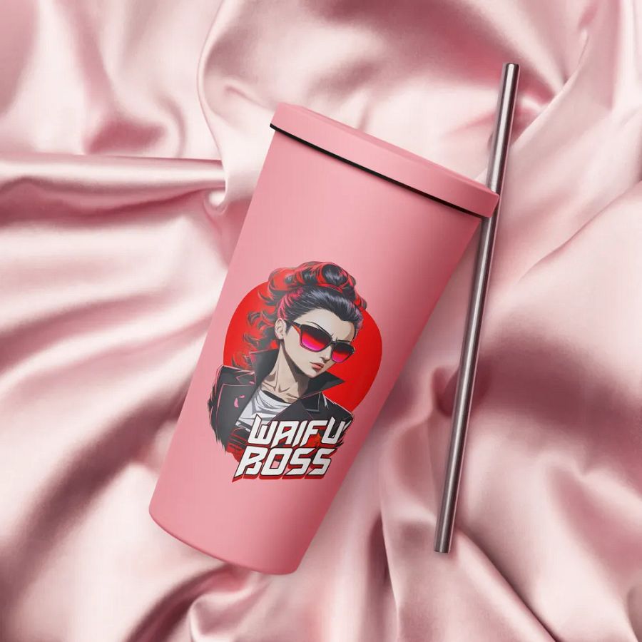 Waifu Boss 20 oz Tumbler Cup - Pink - Insulated Tumbler with a Straw v2 product image (4)