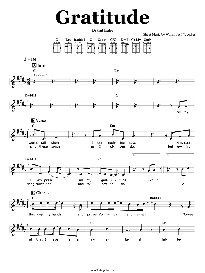 Gratitude - Brandon Lake | Sheet Music, Chord, Lyrics product image (1)