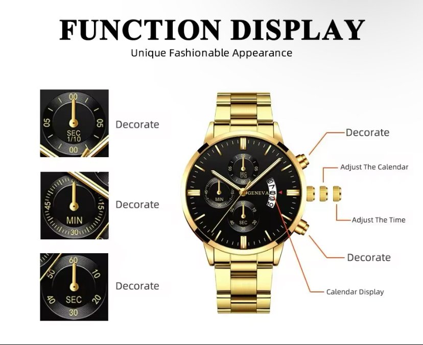 Fashion Men Gold Stainless Steel Watch Luxury product image (3)
