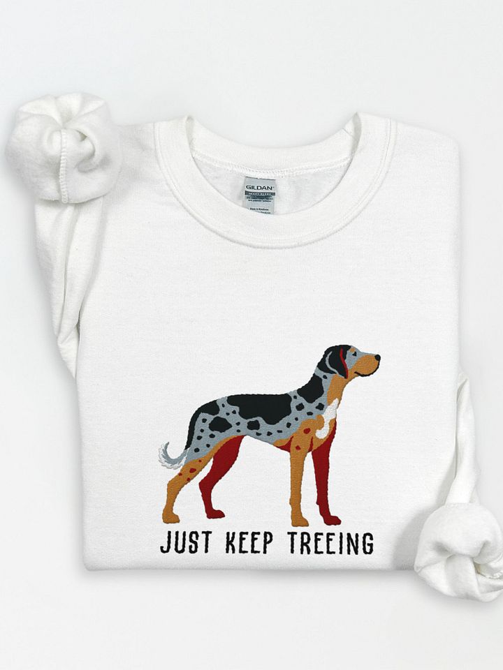 Just Keep Treeing Sweatshirt (Embroidered) of a Catahoula Leopard Dog product image (1)
