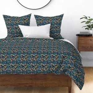 Seamless Pattern - Yellow-Brown Flowers on Textured Blue Background product image (2)