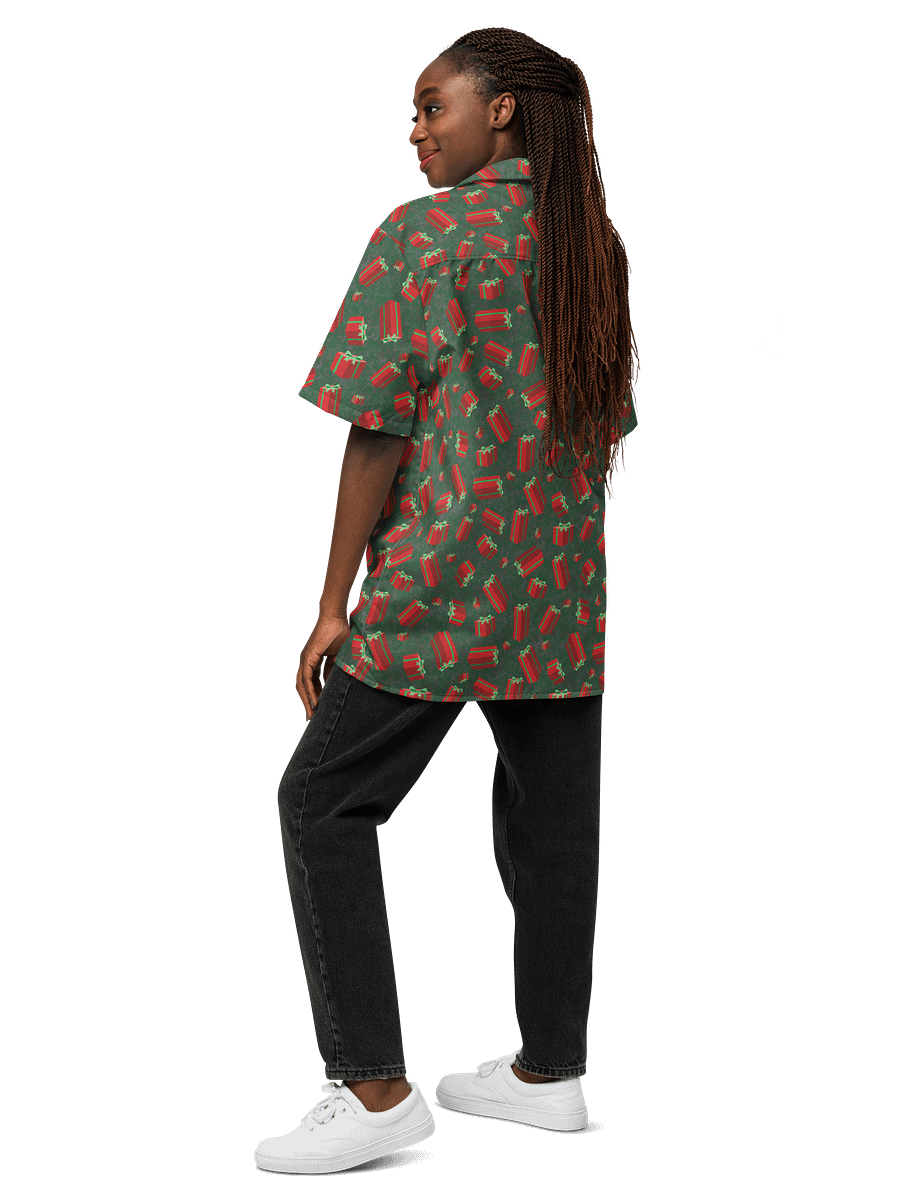 Floating Red Presents on Teal Green Oversized Button-Down Shirt product image (5)