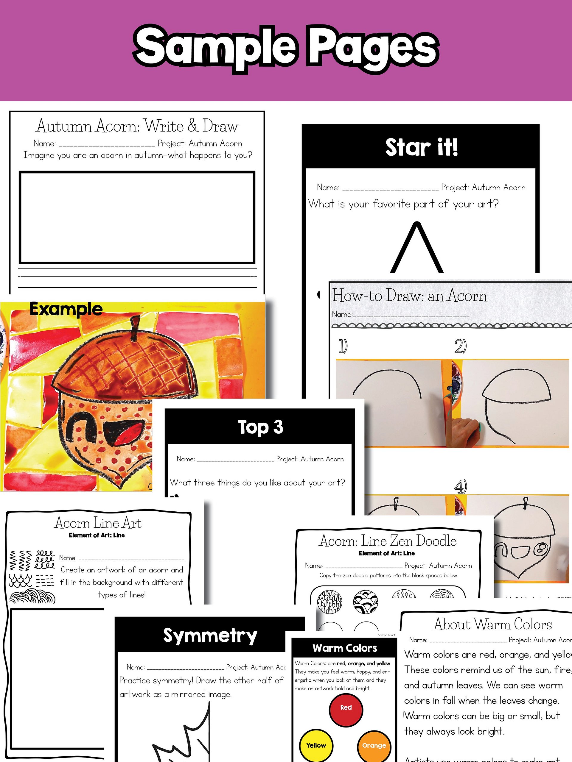 Autumn Acorn Warm Colors Art Project with Literacy & Reflection Activities (Grades K–3) product image (6)
