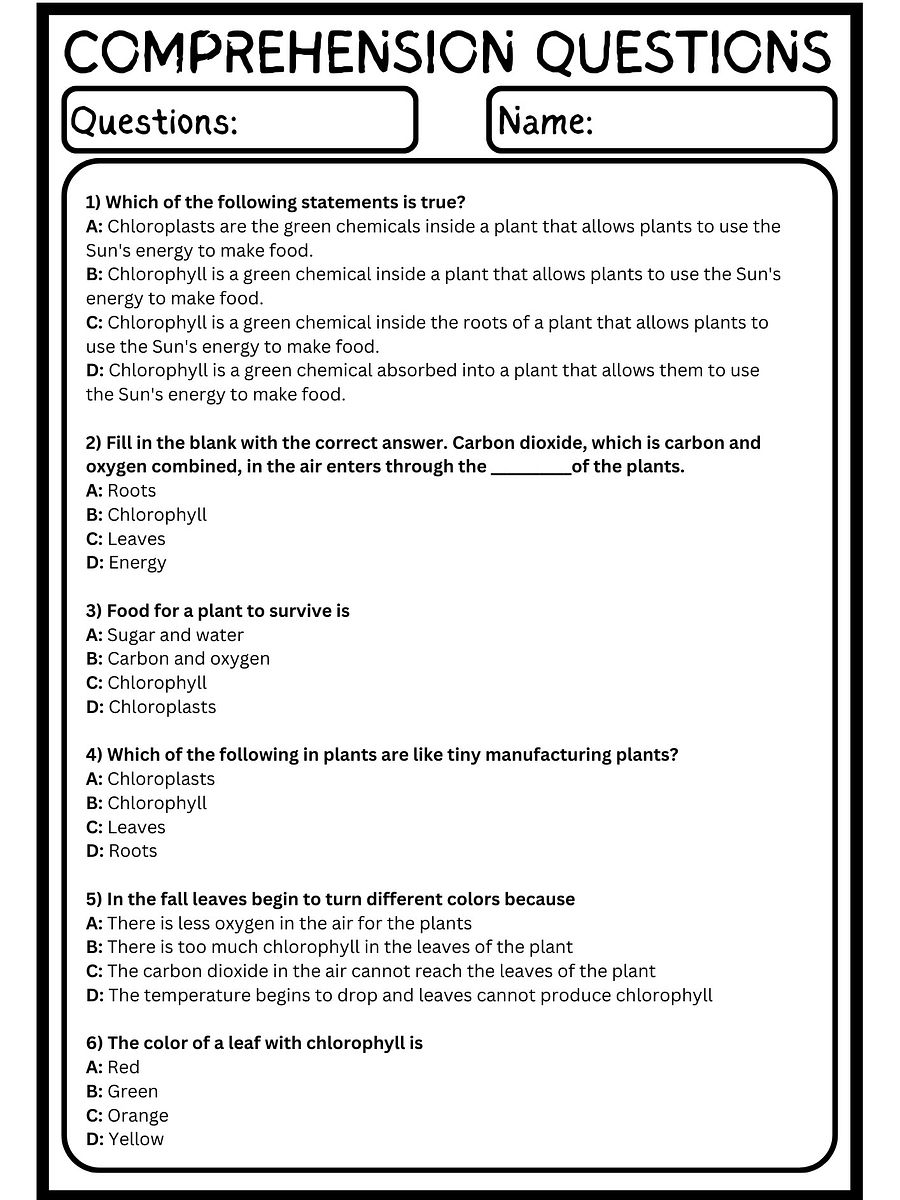 reading passages on photosynthesis worksheets with questions product image (3)
