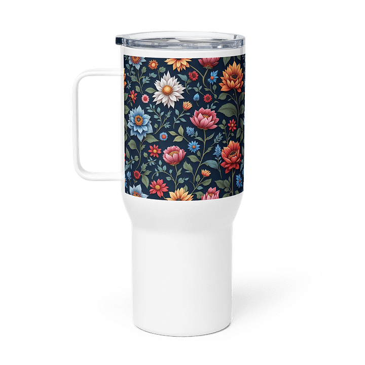 Elegant Folk Art Floral Stainless Steel Travel Tumbler with Handle product image (1)
