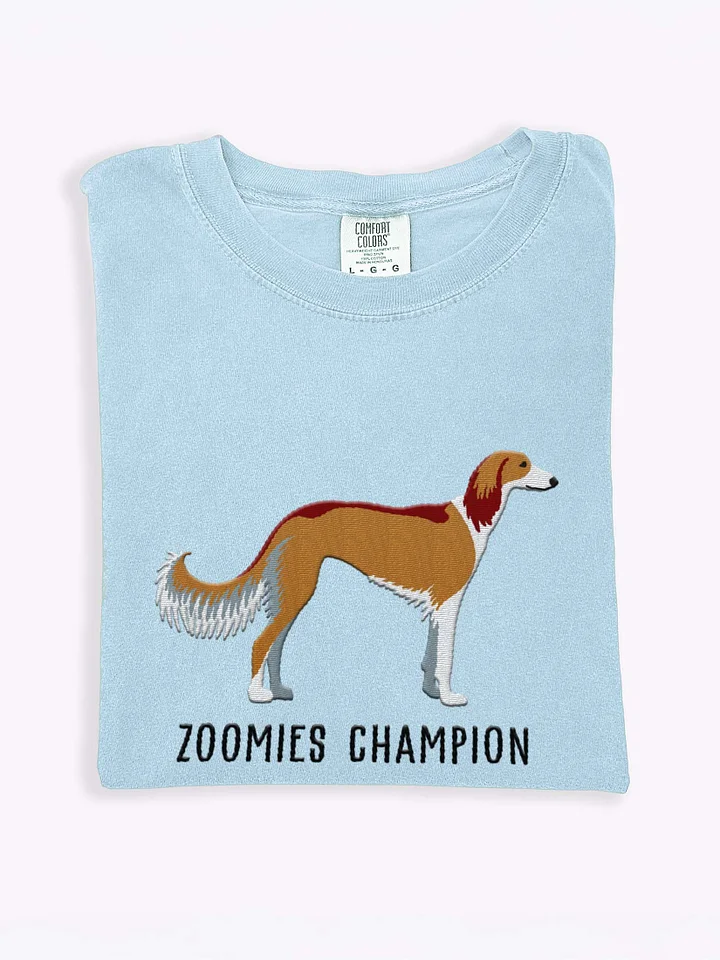 Zoomies Champion T-Shirt(Embroidered) of a Saluki(Tan) product image (1)