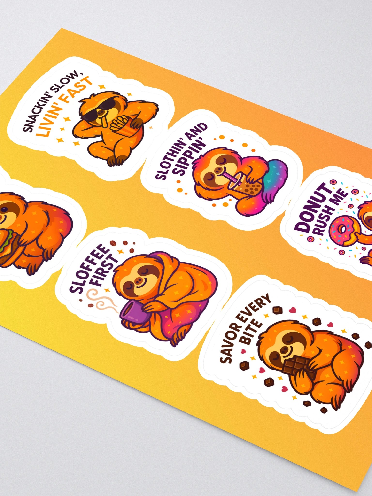 Sloths Having Snacks Sticker Sheet – Funny Sloth Food Stickers for Journals, Planners, Water Bottles & Gifts (6-Stickers) product image (2)