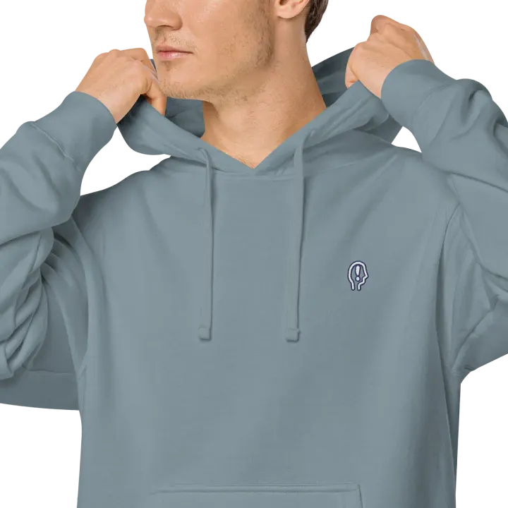 EXCLAIMING MENTALLY (sm. navy bubble design) embroidered pigment hoodie product image (1)