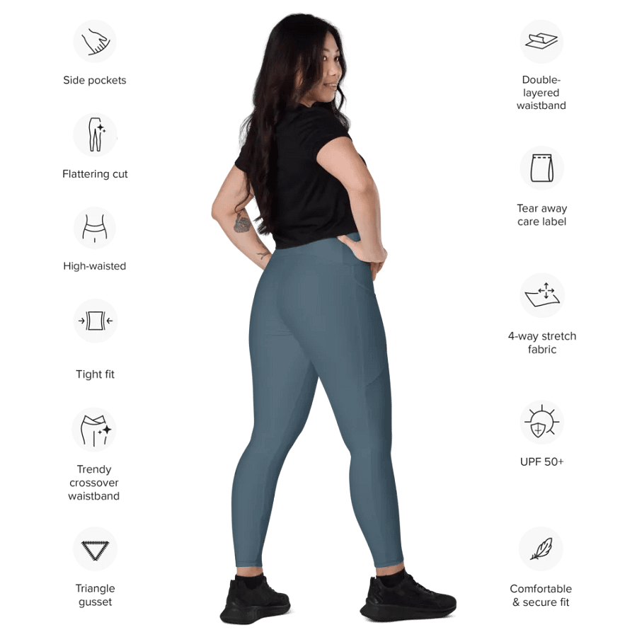 Plain Dark Greyish Blue Soft Summer Women's High Waisted Premium Crossover Leggings with Pockets by Treasure Pie product image (10)