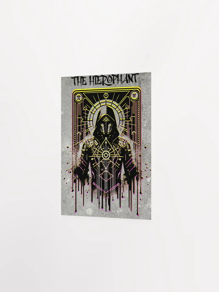 Cyberpunk Tarot Wall Art Poster – "The Hierophant" Card with Ornate Hooded Robes & Armored Mask – Futuristic Graffiti Stencil Artwork product image (27)