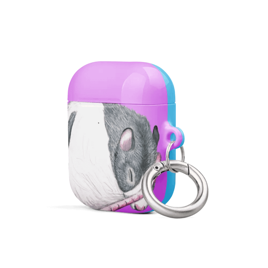 Black hooded rat sleeping Airpods case product image (2)