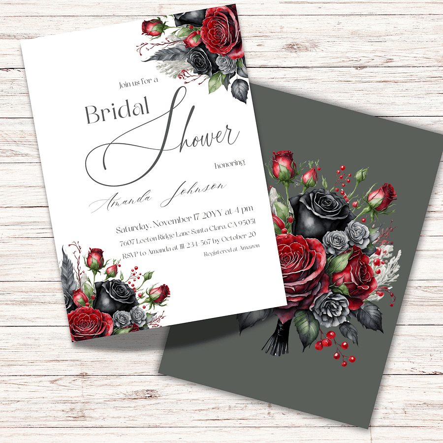 Dark Flowers Bridal Shower Invitation, Rustic Black Floral Wedding Shower Invite Canva Template, Printable Garden Party, Digital Download product image (3)