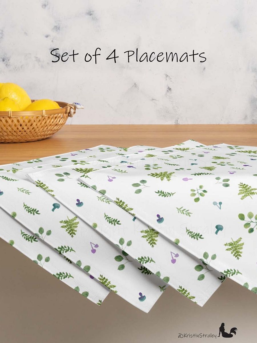 Woodland Ferns & Mushrooms on White Placemat Set product image (6)