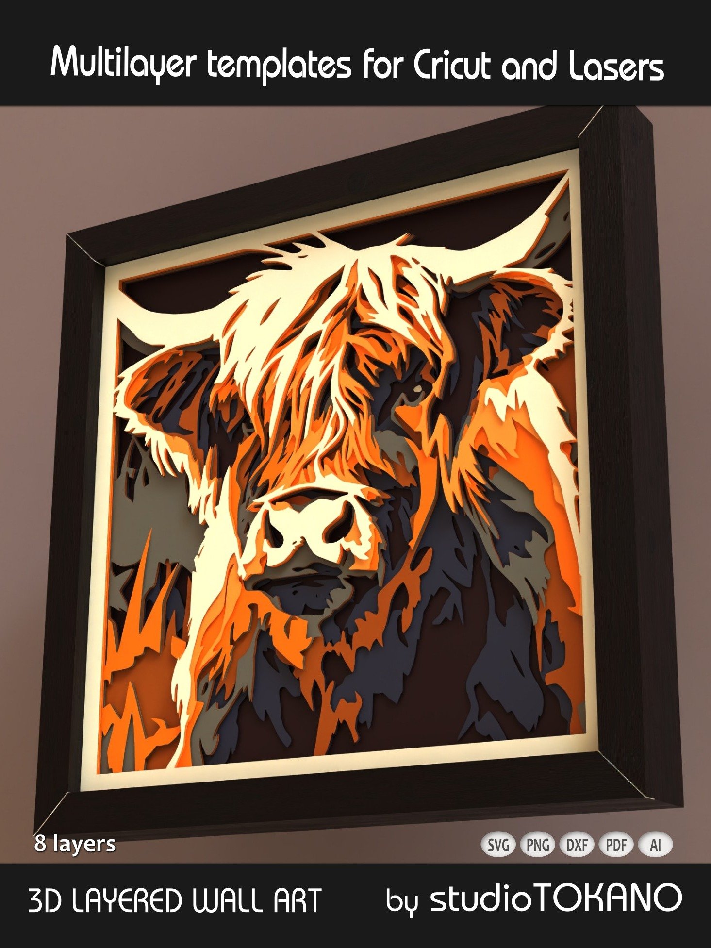 Highland Cow 3D Shadow Box SVG product image (4)