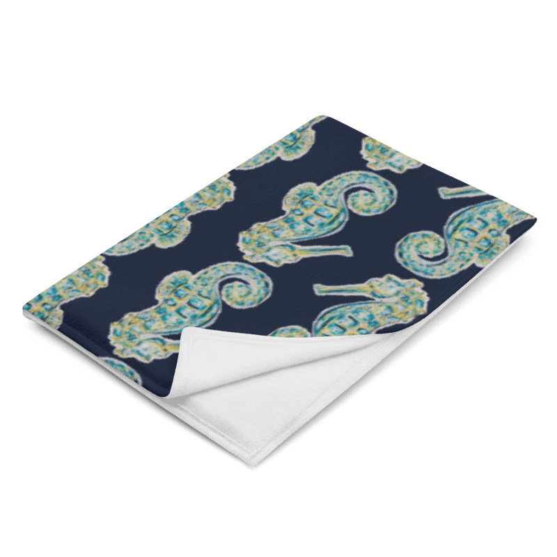 Painted Seahorses on Navy | Cozy Coastal Throw Blanket | by Monique Faella Designs™ product image (5)