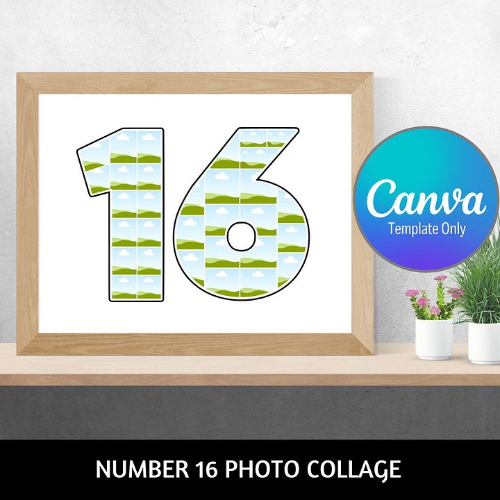 Number 16 Photo Collage Canva Template product image (1)