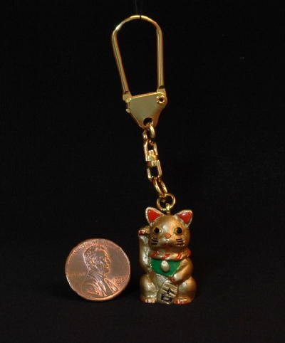 Maneki Neko Luck Cat Keychain - Gold Color Japan Charm product image (2)