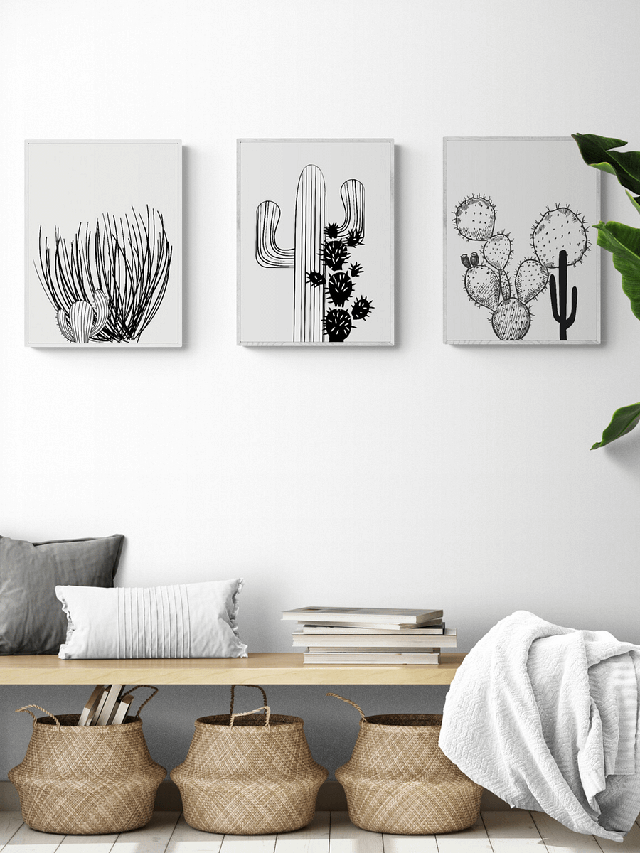 3 Digital Black And White Cactus Prints, Coastal Wall Art product image (3)