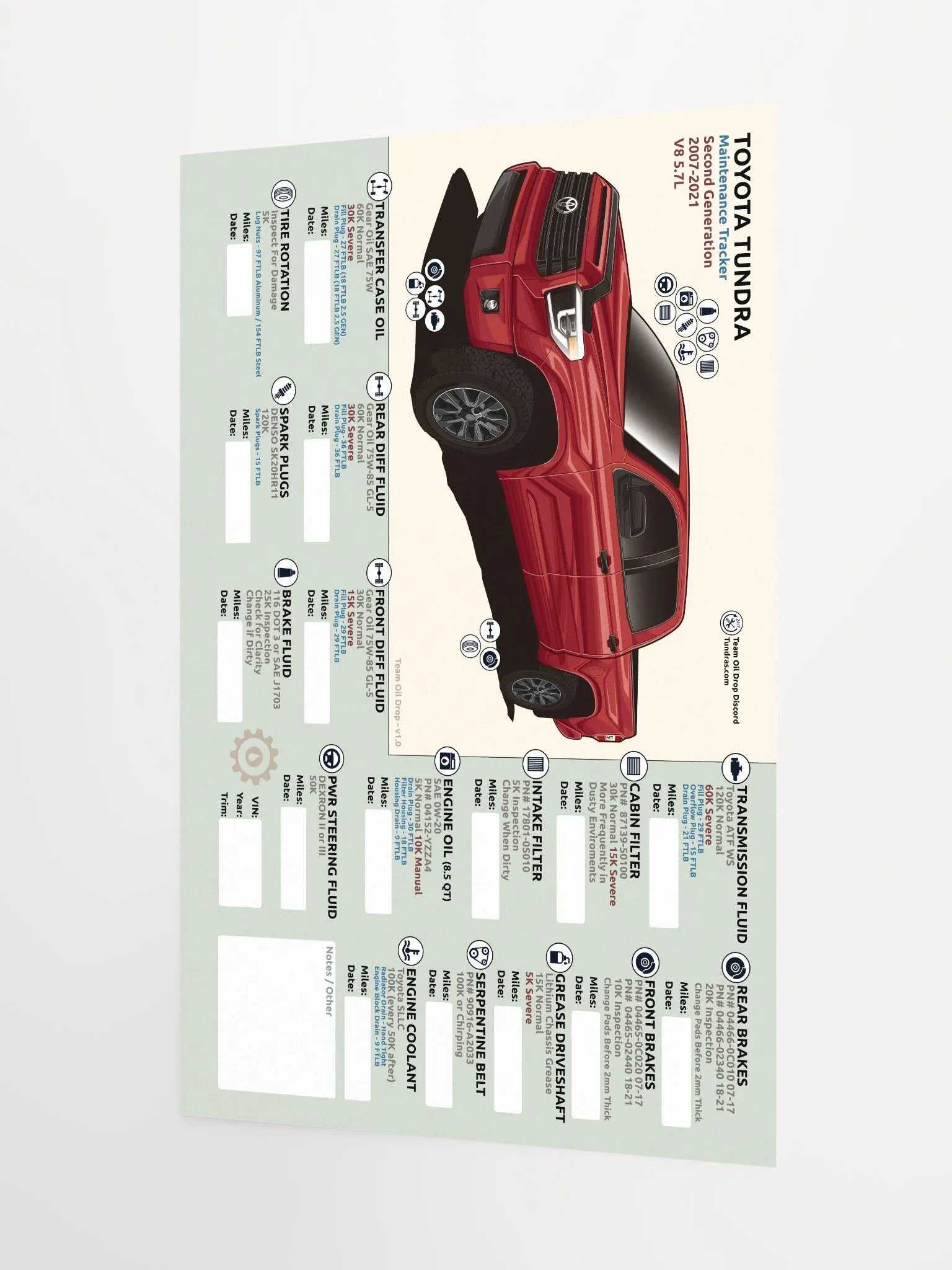 2nd Gen Tundra Maintenance Tracker - Barcelona product image (4)