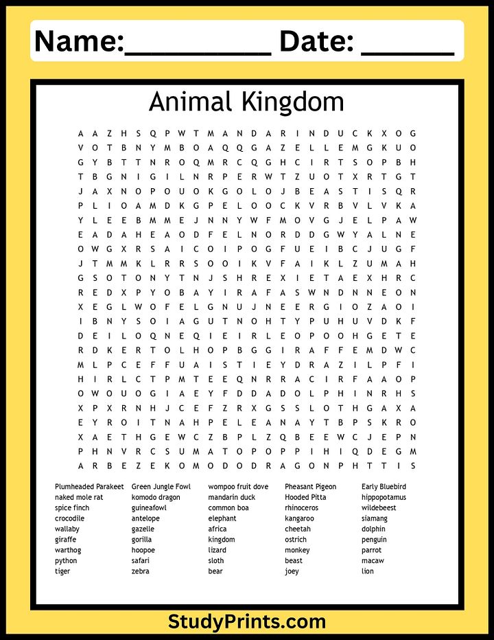 Animal Kingdom Word Search puzzle Worksheet product image (1)