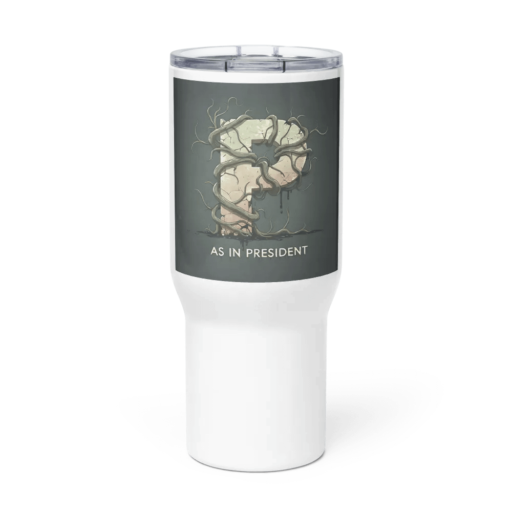 P as in president white travel mug with a handle by dark alphabet product image (1)