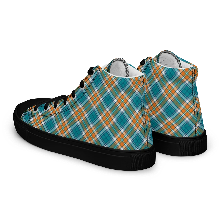 Turquoise and Orange Sporty Plaid Men's High Top Shoes product image (9)