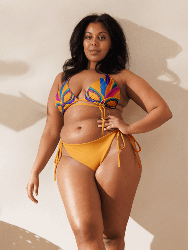 Gold Low Rise Cheeky String Bikini, Mardi Gras Top, Gold Bottoms product image (2)