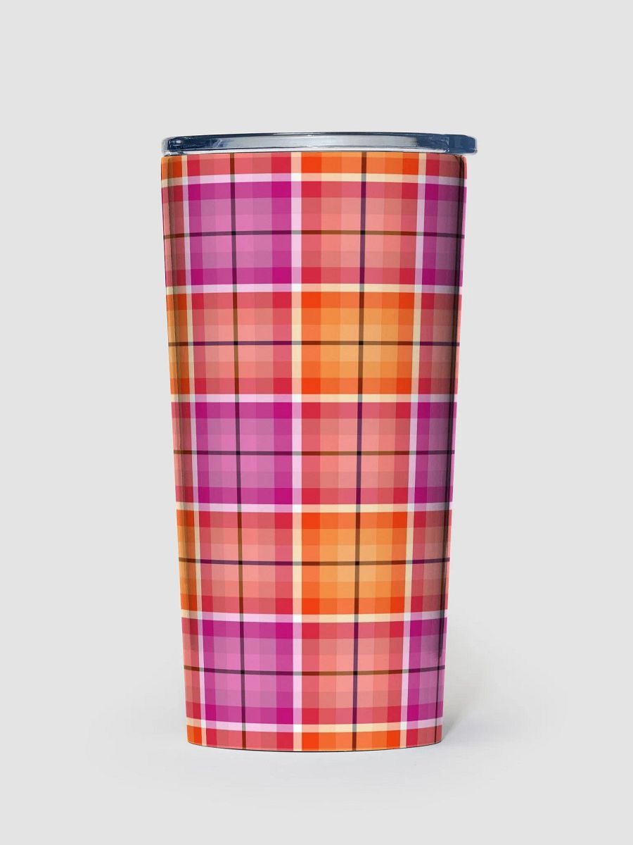 Bright Orange and Pink Plaid Travel Tumbler product image (2)