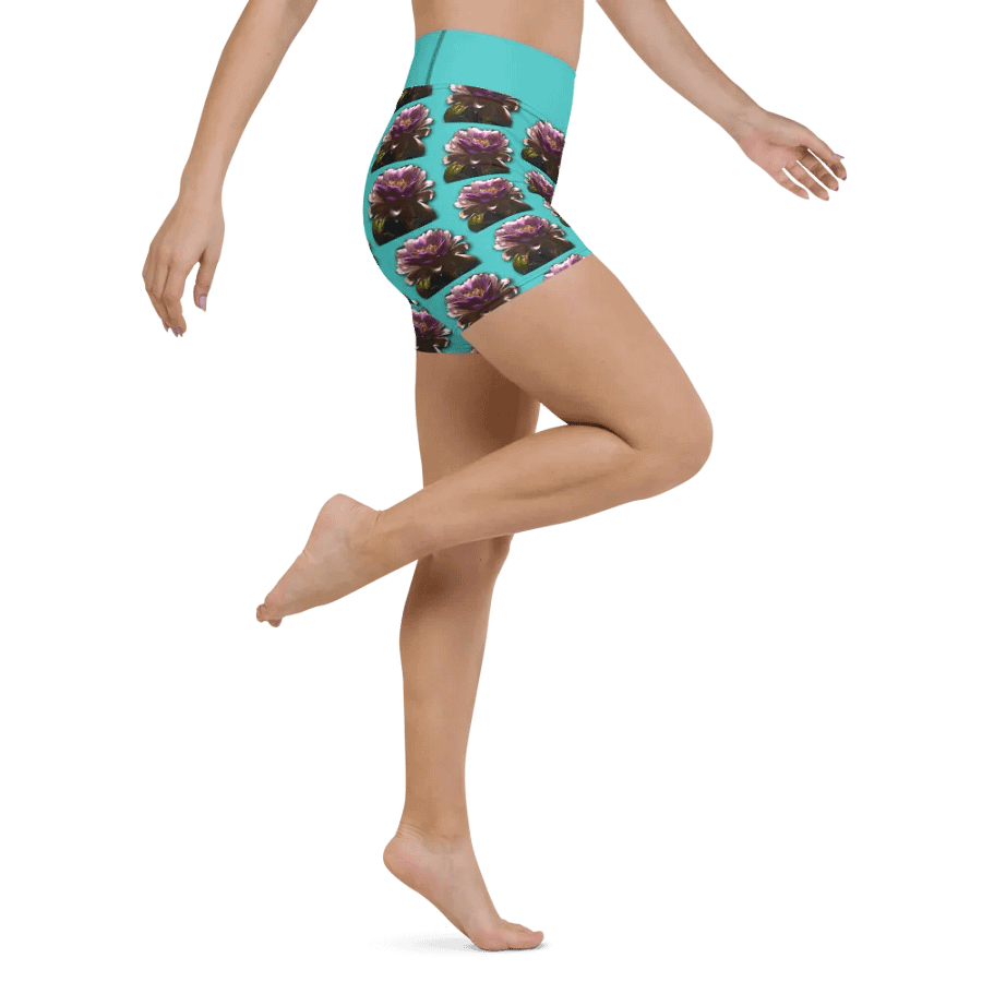 Turquoise Blossom Yoga Shorts product image (6)