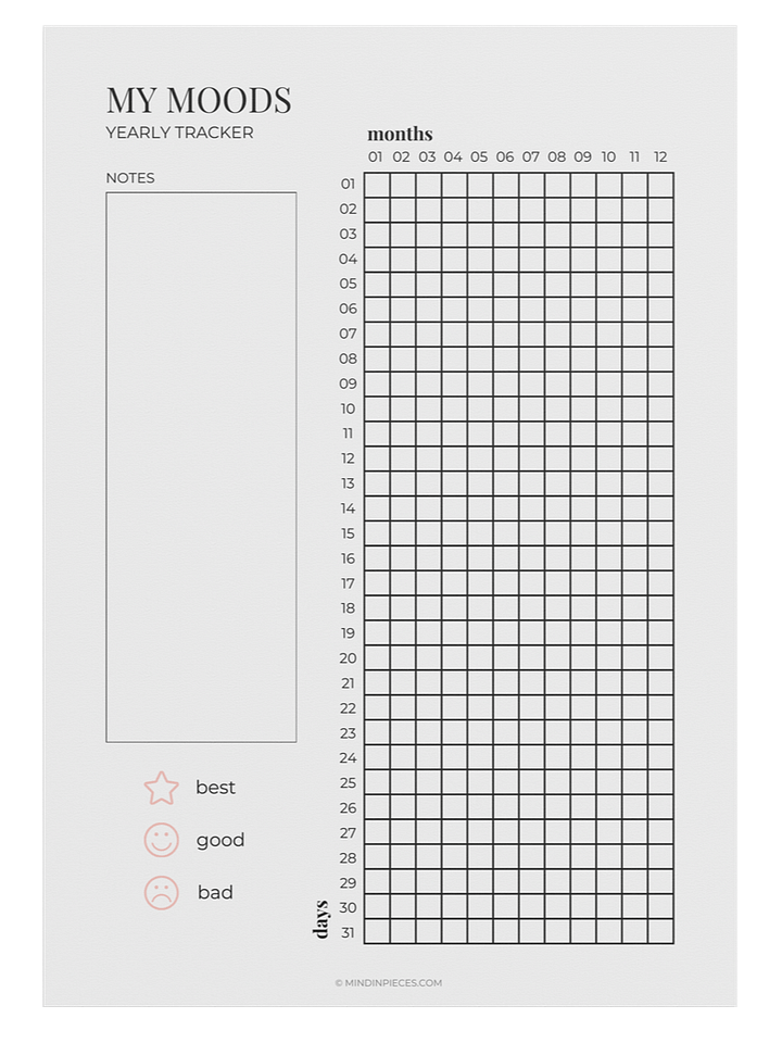 FREE Yearly Mood Tracker Printable Digital Download product image (2)