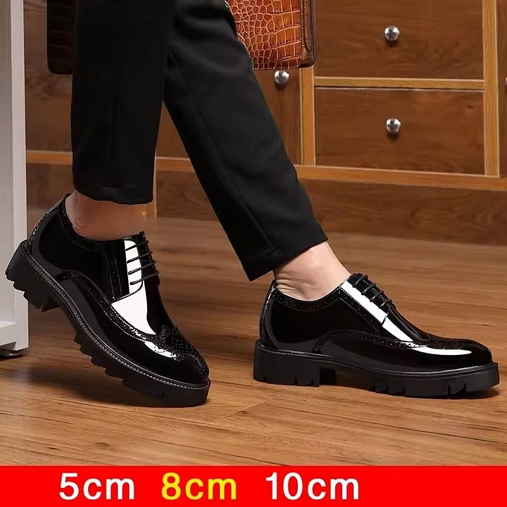 Men's Patent Leather Elevator Dress Shoes – Luxury Brogues for Business & Wedding, Height Increase 10cm product image (2)