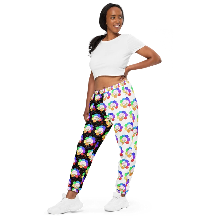 Split White and Black Arcade All-Over Flower Unisex Track Pants product image (1)