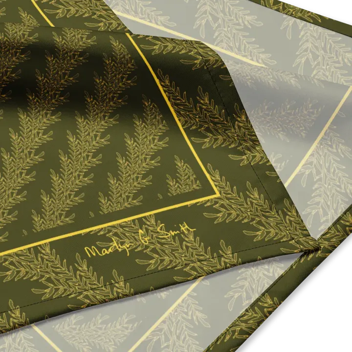“Diagonal Stripe of Feathery Fronds” Bandana in Green product image (2)