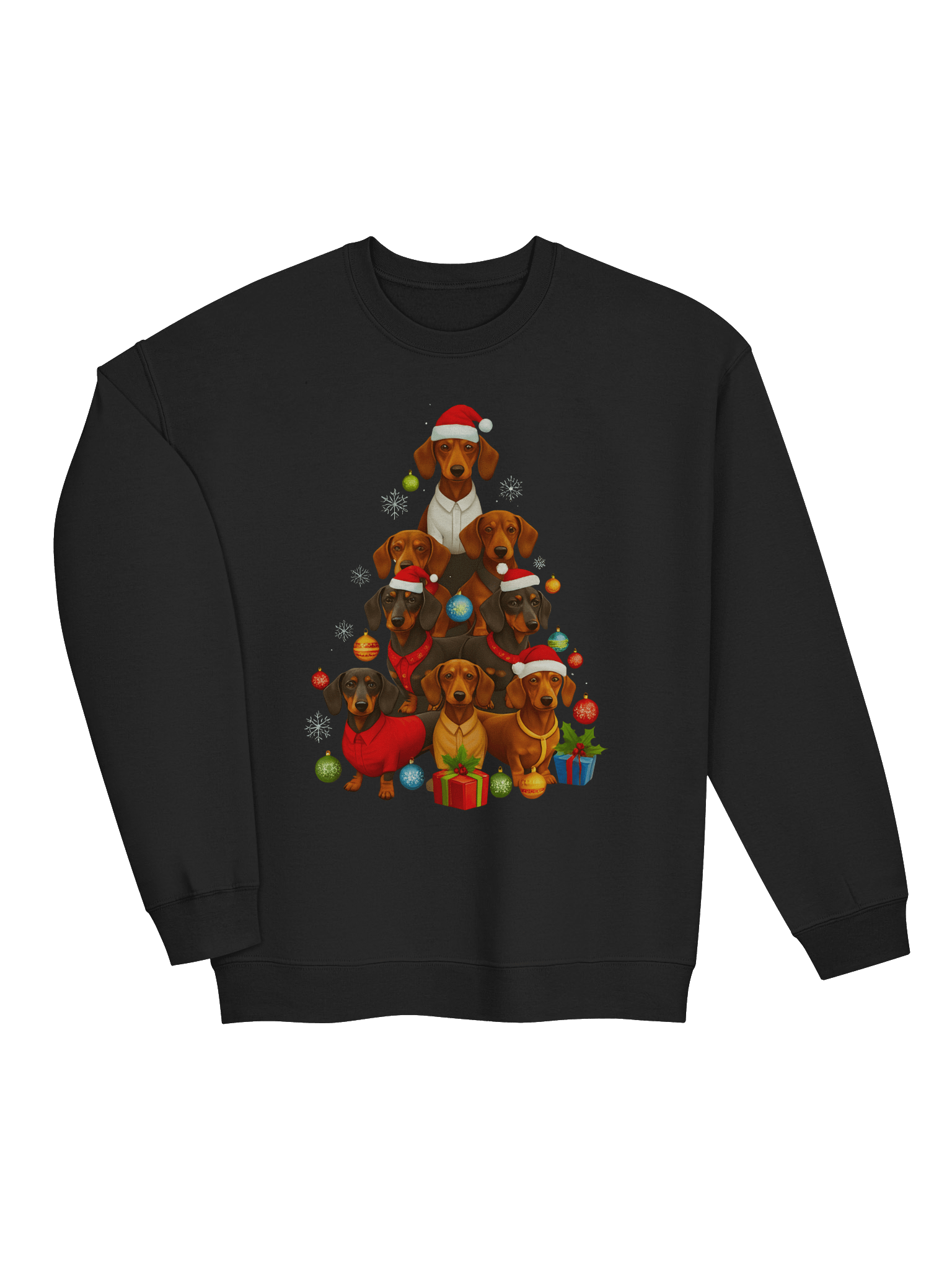 Dachshund Christmas Tree Sweatshirt – Stacked Wiener Dog Holiday Art product image (3)