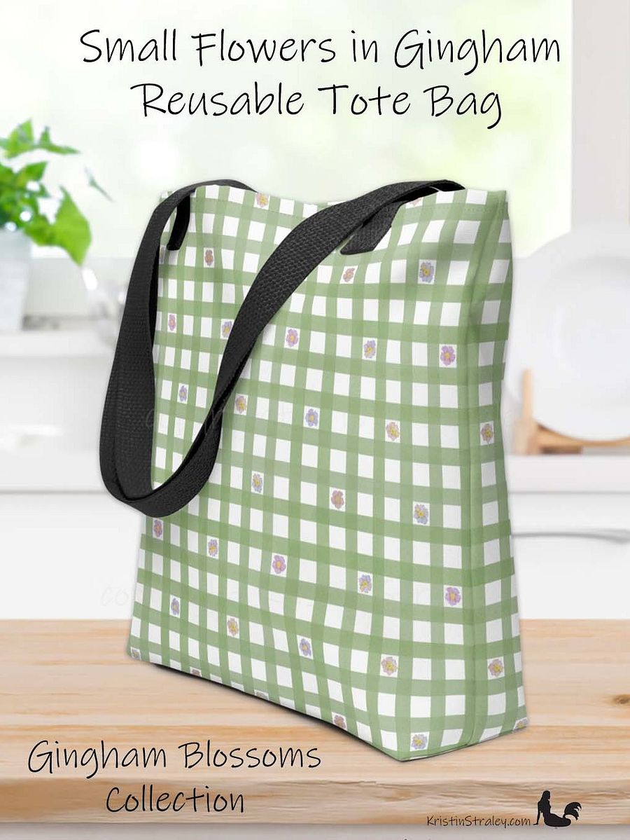 Gingham Blossoms - Small Flowers in Green Gingham Tote Bag product image (1)