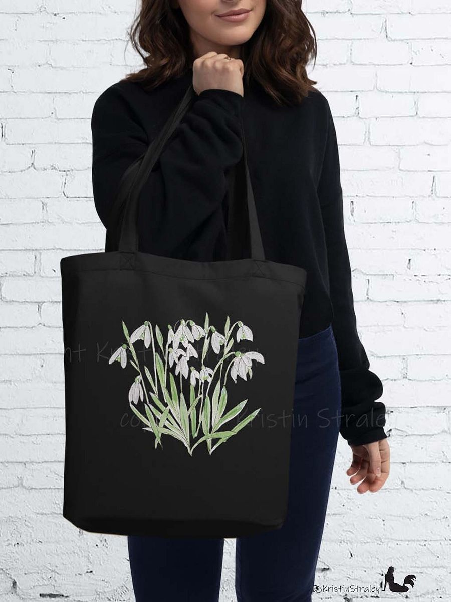 Snowdrop Watercolor and Ink Flowers Eco Cotton Tote Bag product image (6)