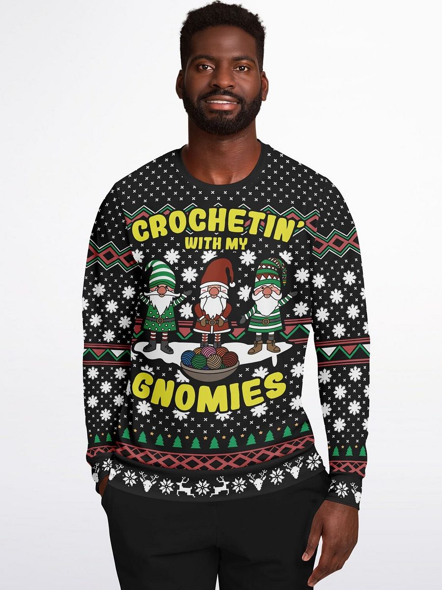 "Crochet with My Gnomies" Ugly Christmas Sweater | Knitting Crafter Holiday Sweatshirt | Crochet Gnome Winter Outfit product image (7)