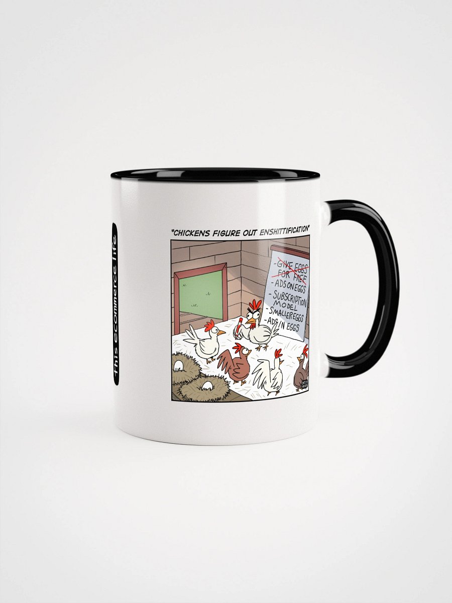 "Chickens figure out enshittification" mug product image (1)