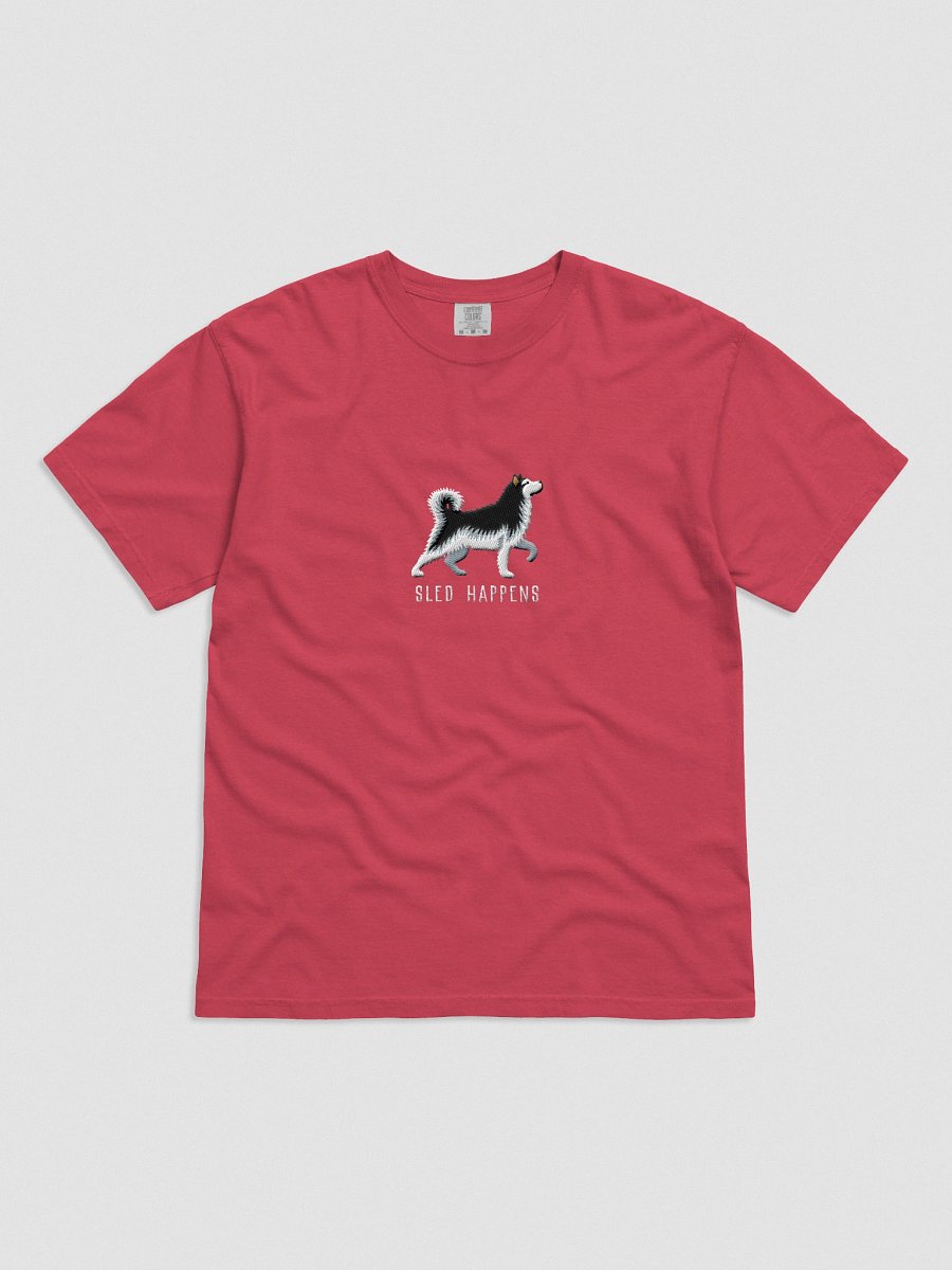 Sled Happens T-Shirt(Embroidered) of an Alaskan Malamute(Black & White) product image (41)